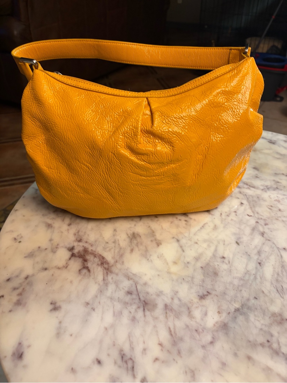 vintage Hobo International slouch-style crinkled patent leather shoulder bag